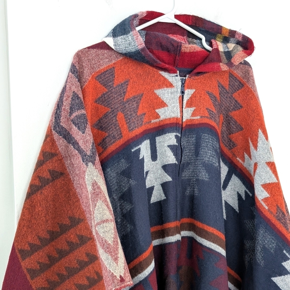 Poncho Fringe Aztec Plaid Geometric Patterns Bohemian South Western ~ One Size - Picture 2 of 8